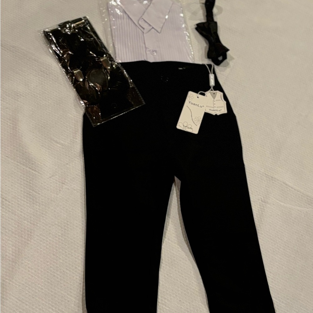 NWT Toddler 3T Formal Outfit with Suspenders and Bow Tie